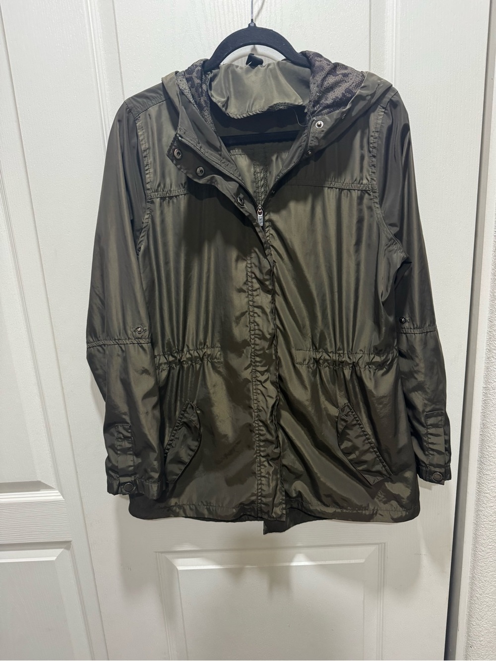 Athletic Olive Green Hooded Utility Jacket Leopard Print